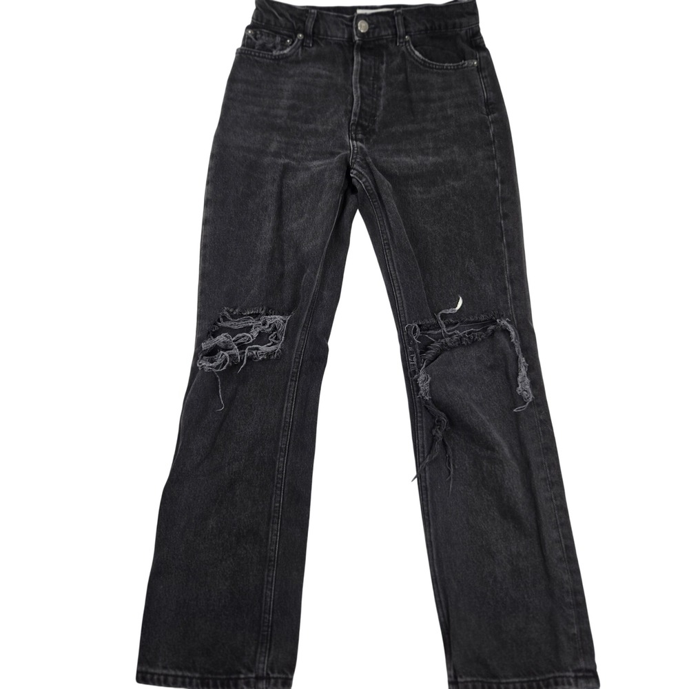 Reformation Cynthia High Rise Straight Leg Distressed Black Jeans Sz 26 Thrash